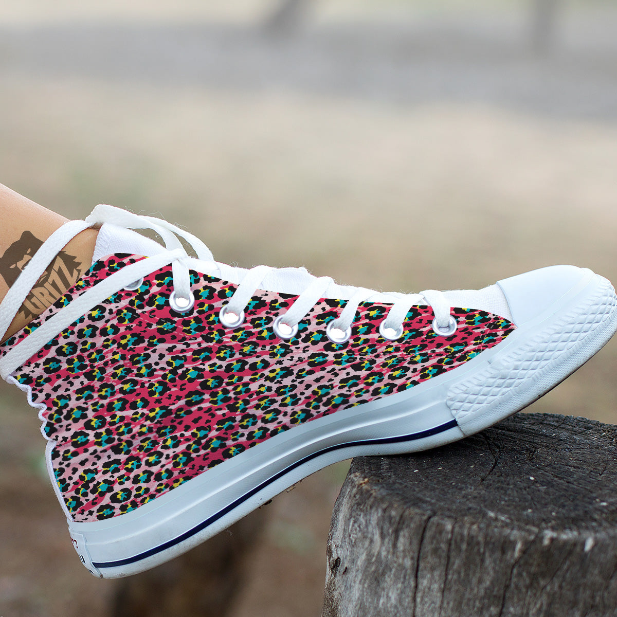 Abstract Pink Leopard Skin Print Pattern White High Top Shoes-grizzshop