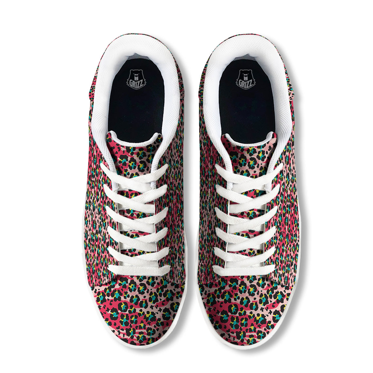 Abstract Pink Leopard Skin Print Pattern White Low Top Sneakers-grizzshop