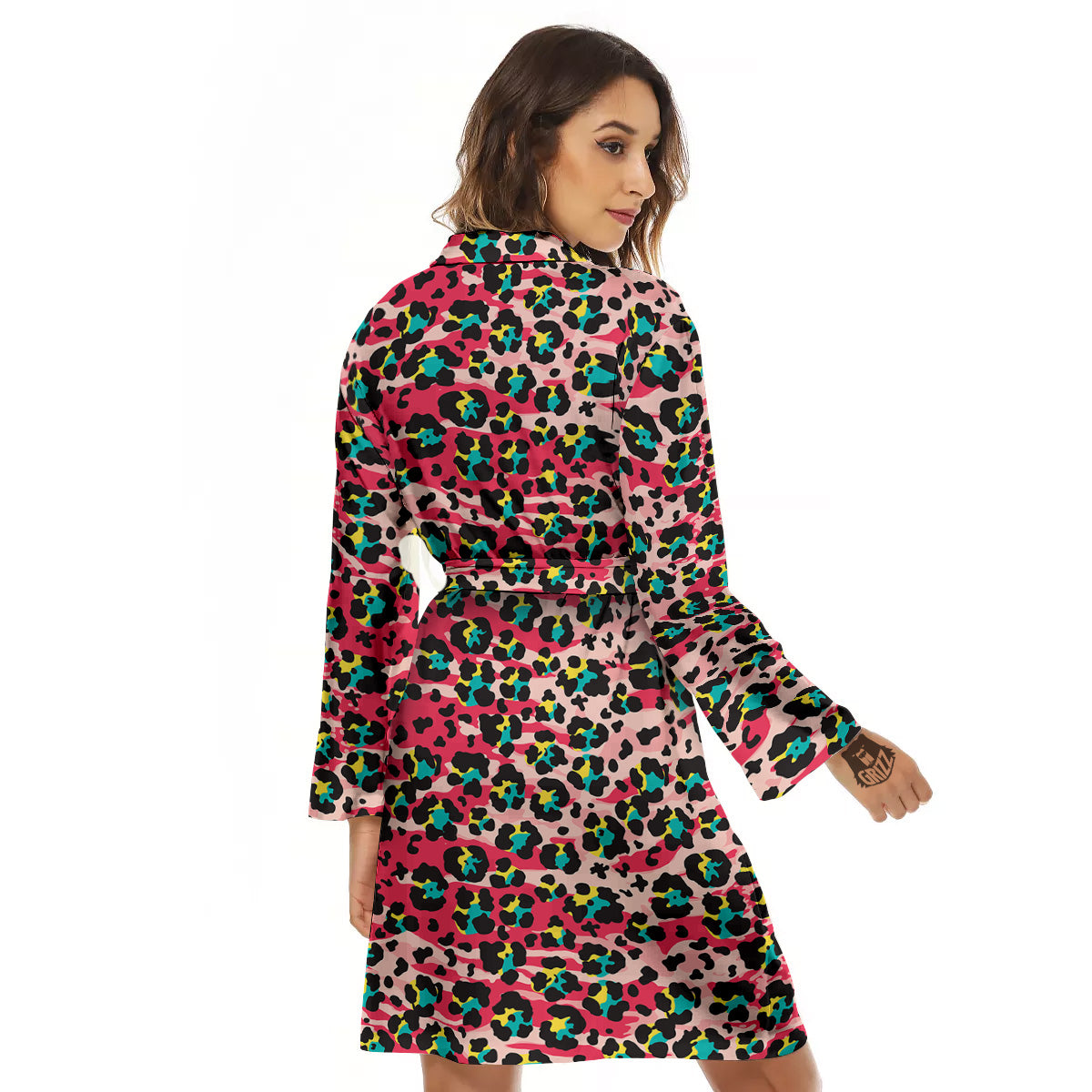 Abstract Pink Leopard Skin Print Pattern Women's Robe-grizzshop
