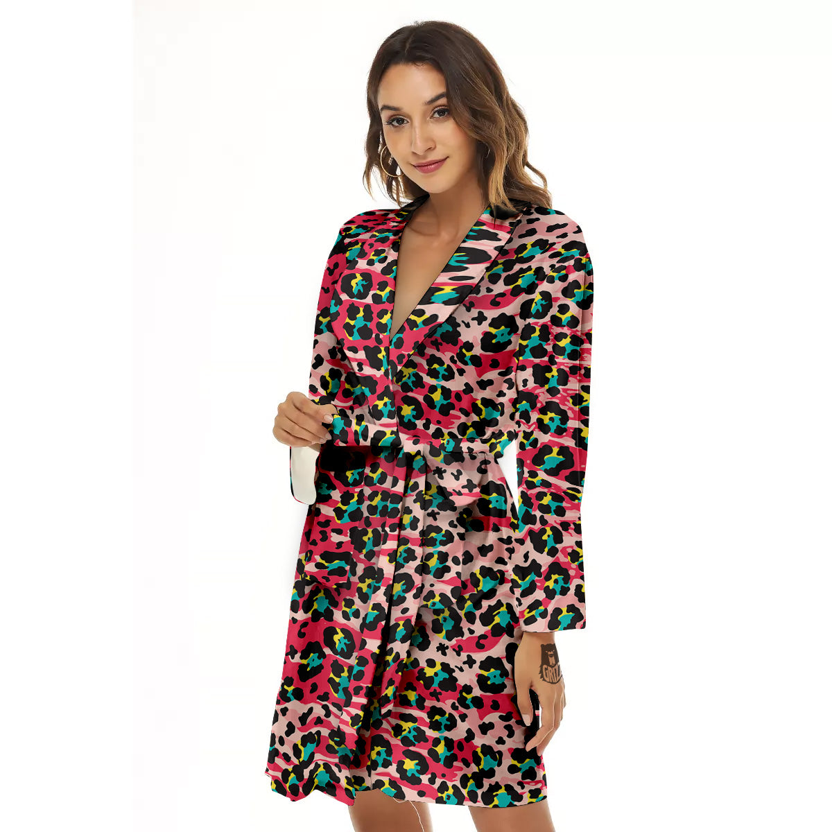 Abstract Pink Leopard Skin Print Pattern Women's Robe-grizzshop