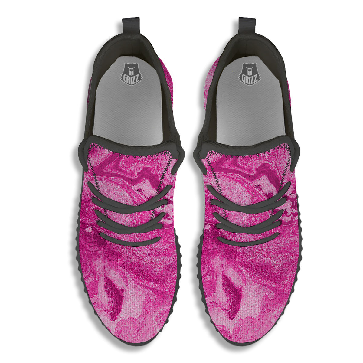 Abstract Pink Marble Print Black Walking Shoes-grizzshop