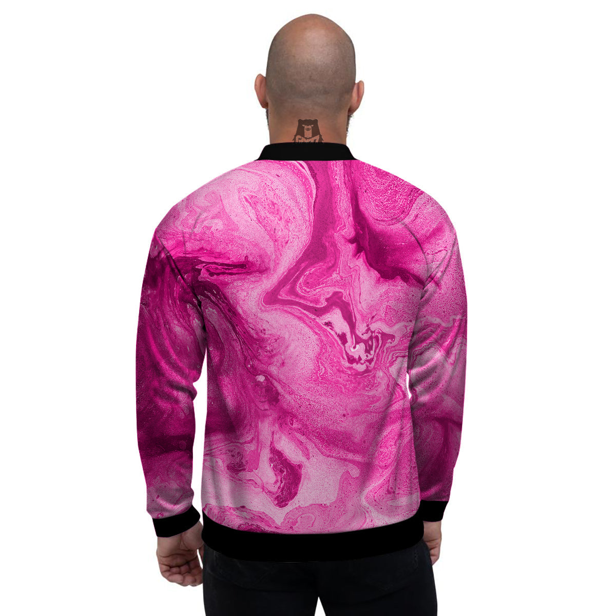 Abstract Pink Marble Print Men's Bomber Jacket-grizzshop