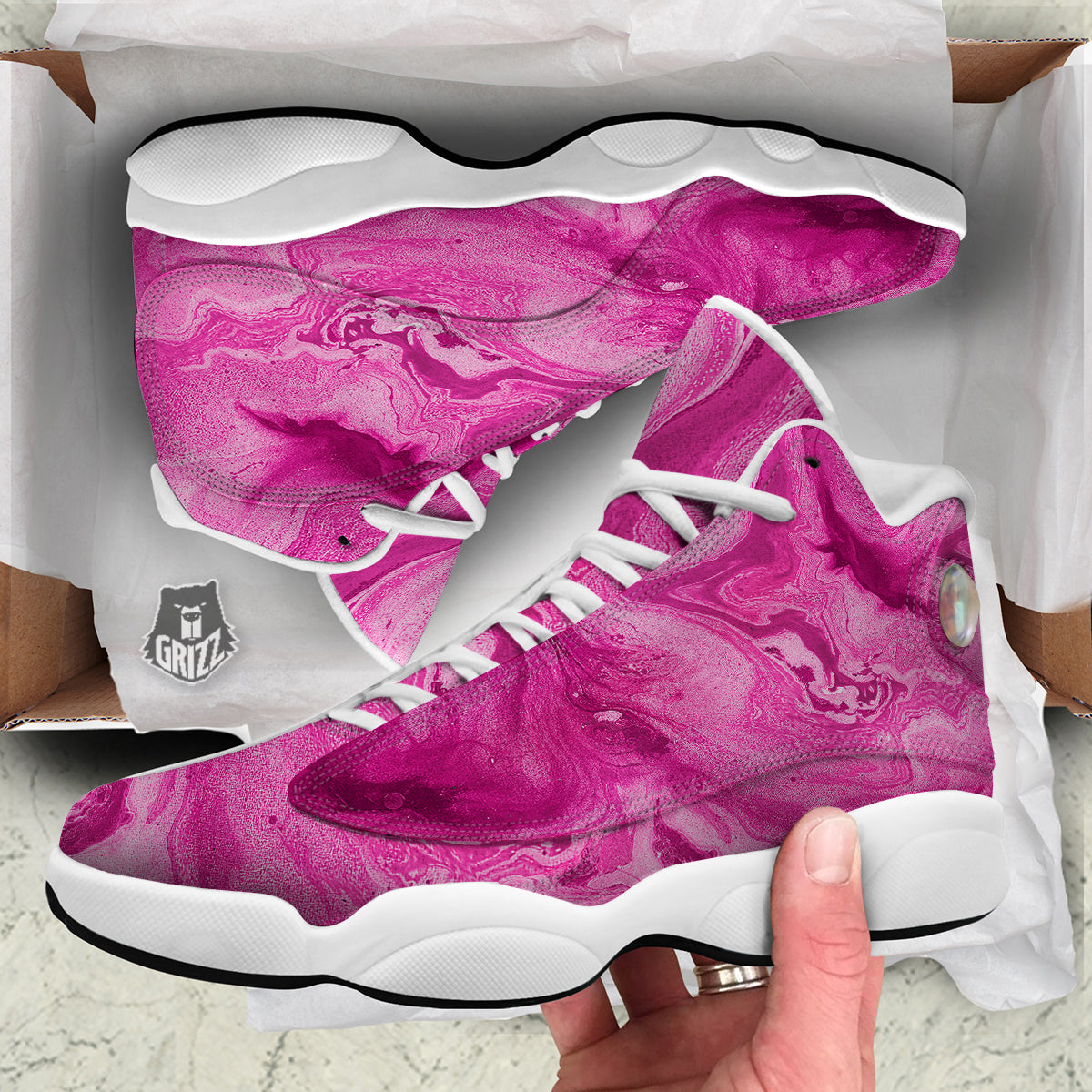 Abstract Pink Marble Print White Basketball Shoes-grizzshop