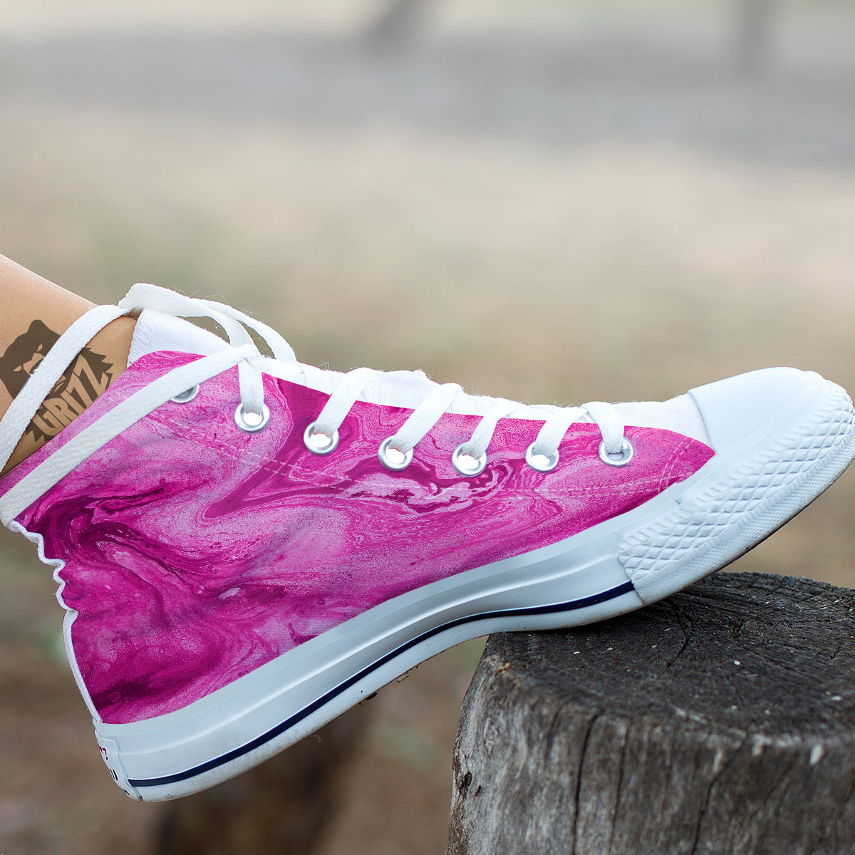 Abstract Pink Marble Print White High Top Shoes-grizzshop