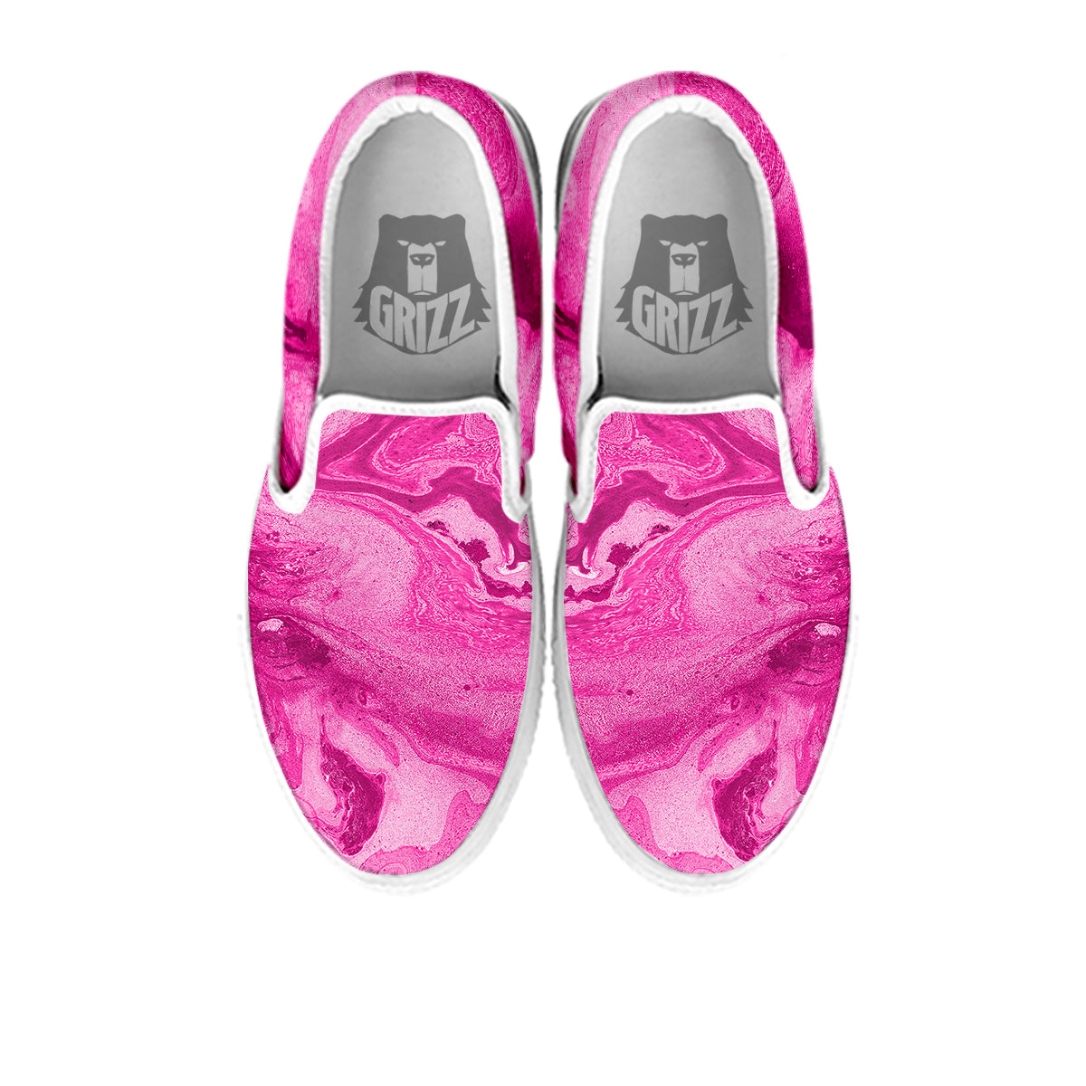 Abstract Pink Marble Print White Slip On Shoes-grizzshop