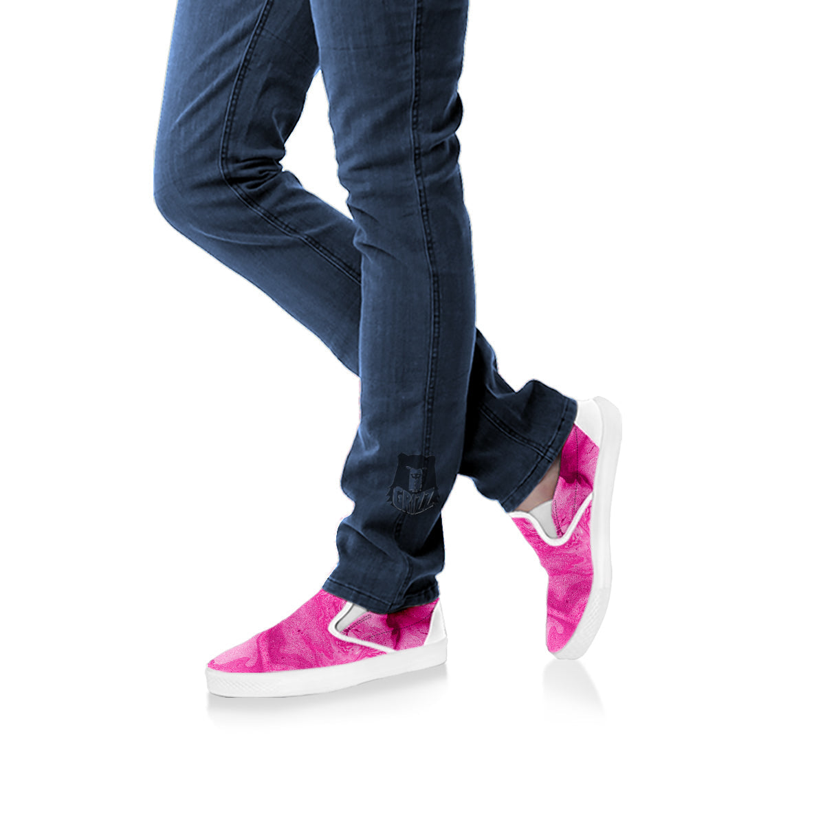 Abstract Pink Marble Print White Slip On Shoes-grizzshop