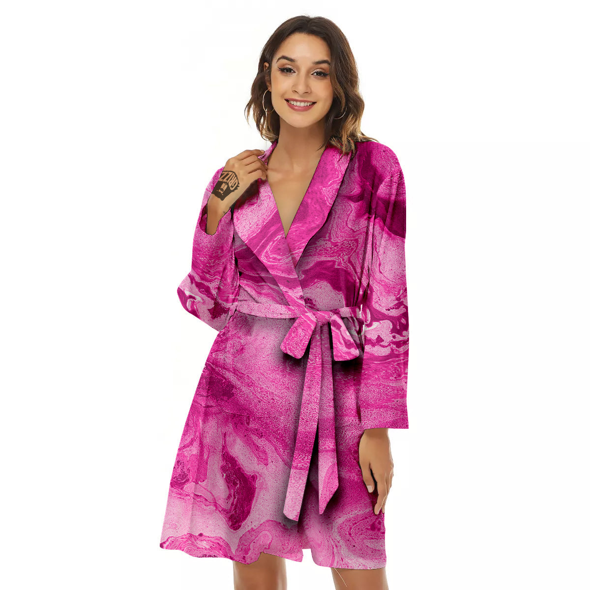 Abstract Pink Marble Print Women's Robe-grizzshop