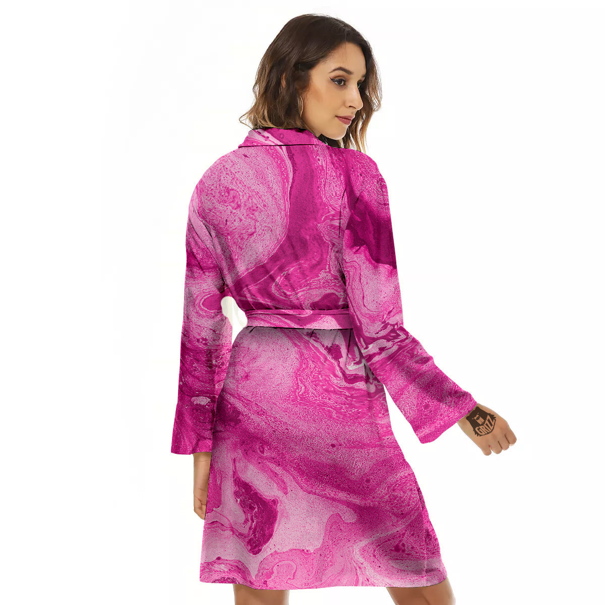 Abstract Pink Marble Print Women's Robe-grizzshop