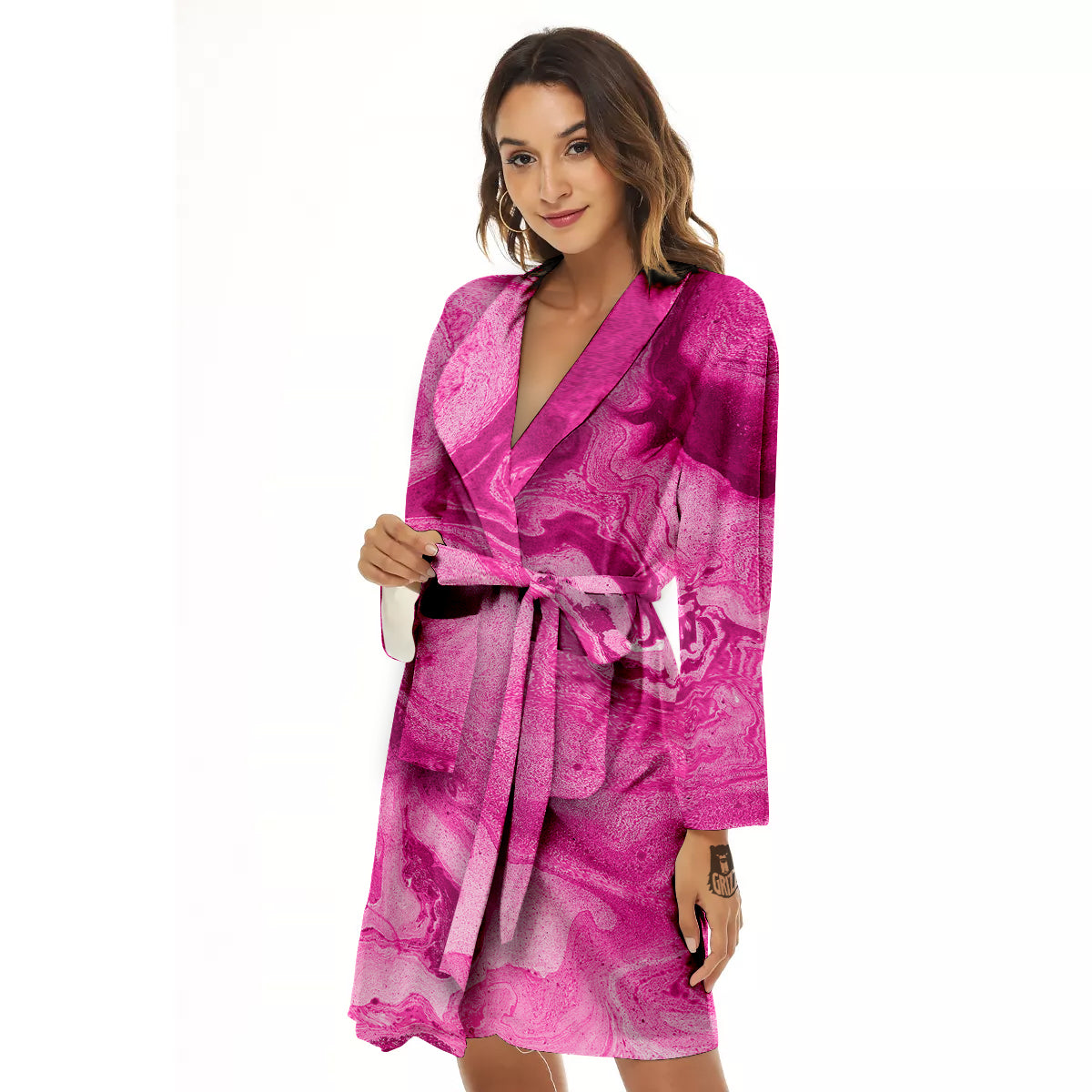 Abstract Pink Marble Print Women's Robe-grizzshop