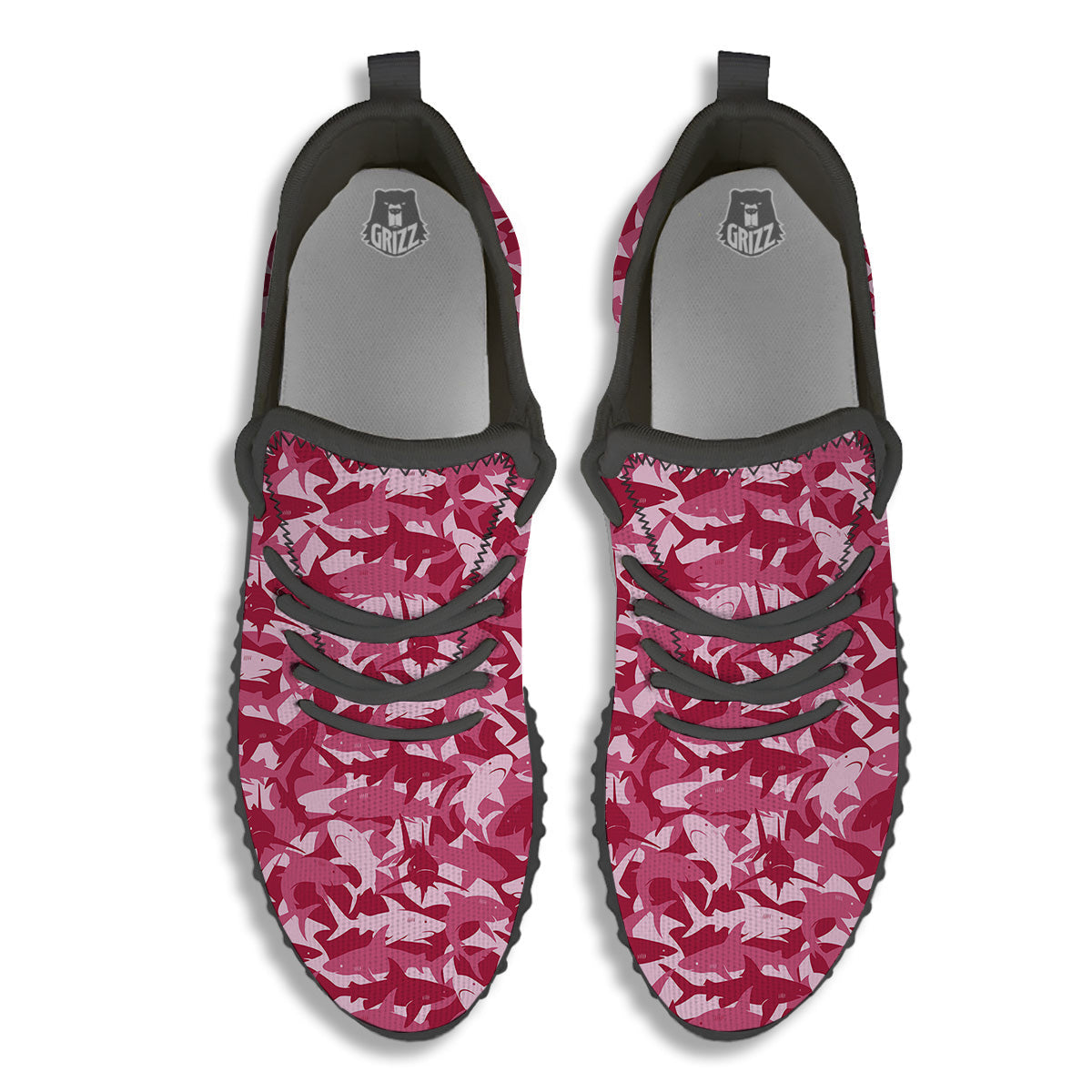 Abstract Pink Shark Camo Print Pattern Black Walking Shoes-grizzshop