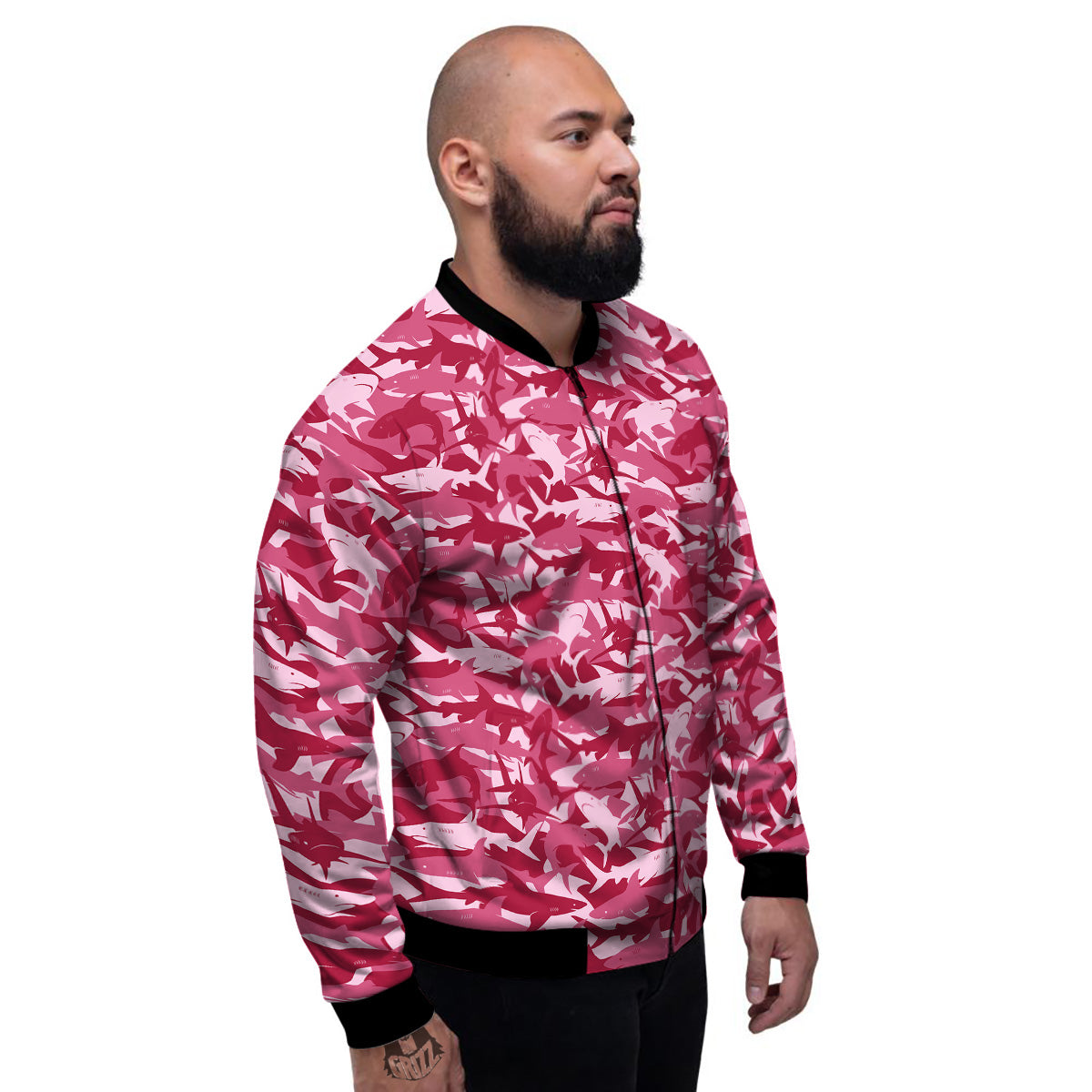Abstract Pink Shark Camo Print Pattern Men's Bomber Jacket-grizzshop