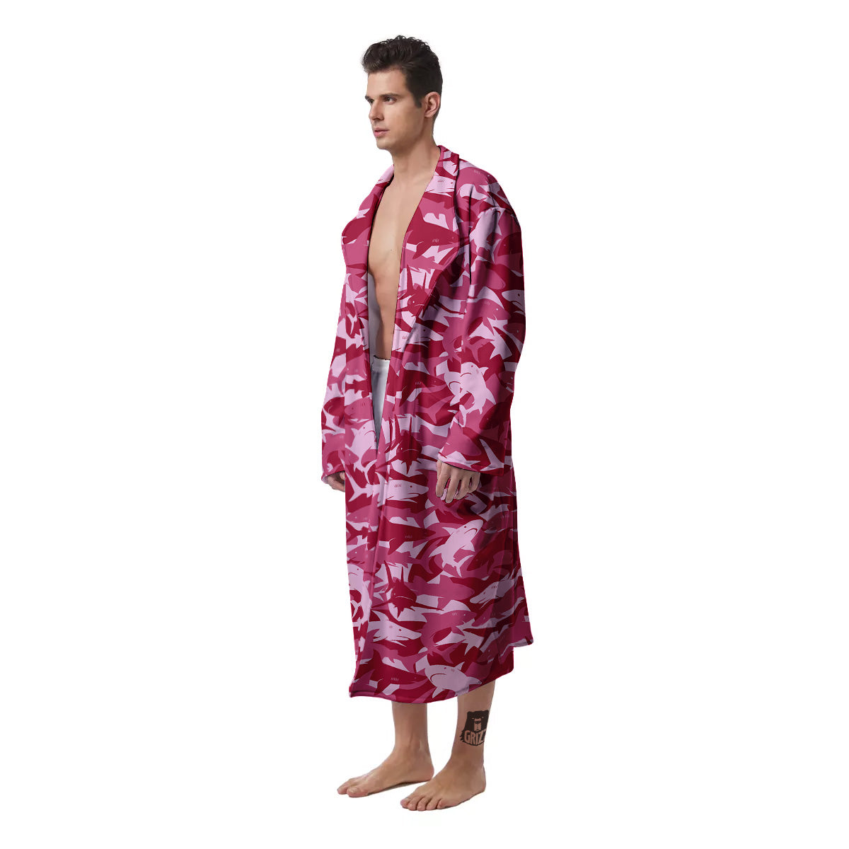 Abstract Pink Shark Camo Print Pattern Men's Robe-grizzshop