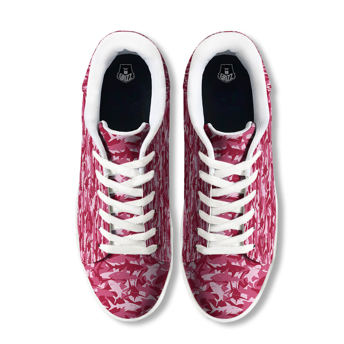 Abstract Pink Shark Camo Print Pattern White Low Top Sneakers-grizzshop