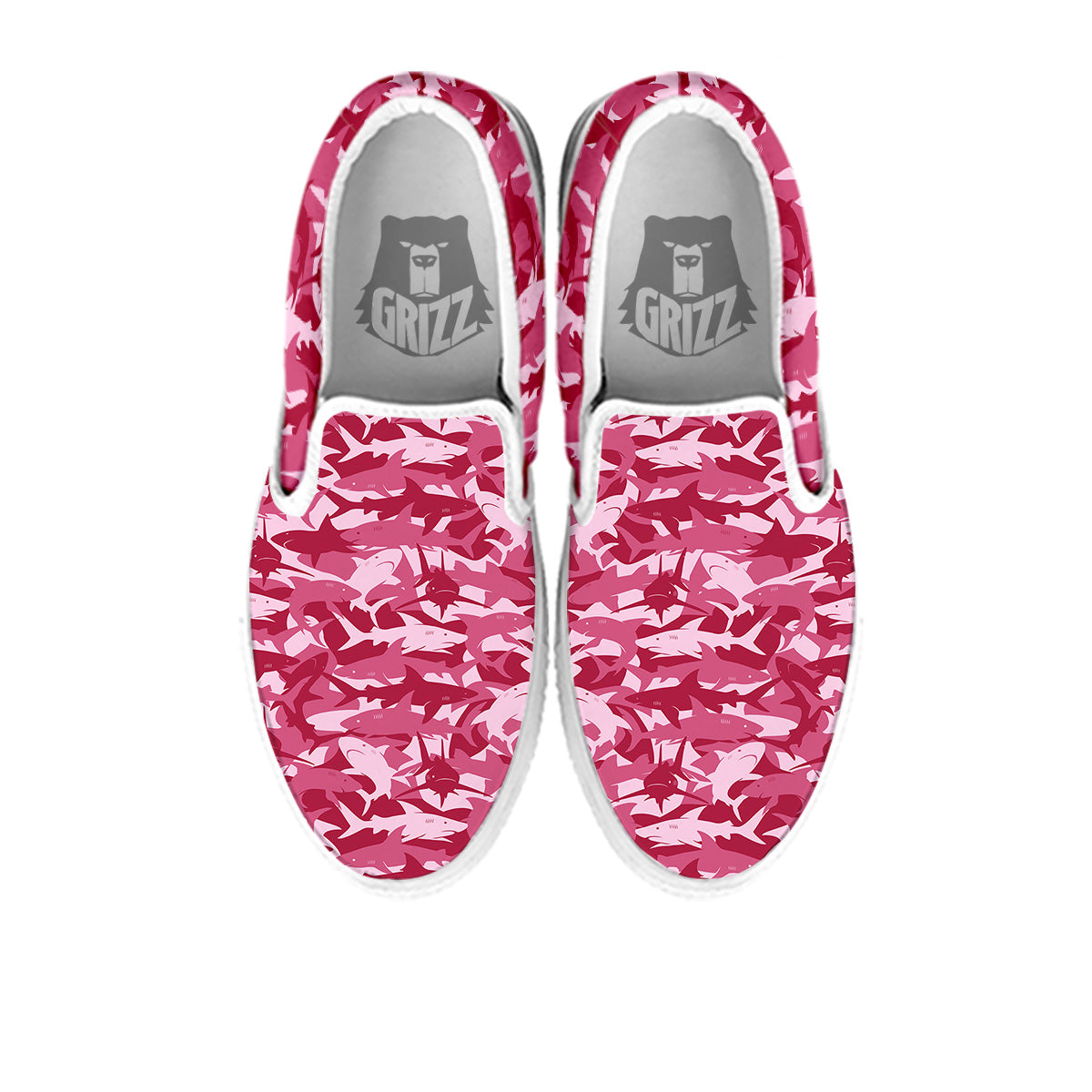 Abstract Pink Shark Camo Print Pattern White Slip On Shoes-grizzshop