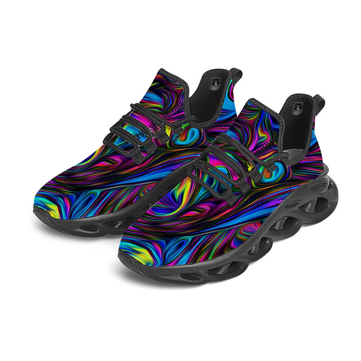 Abstract Psychedelic Black Running Shoes-grizzshop