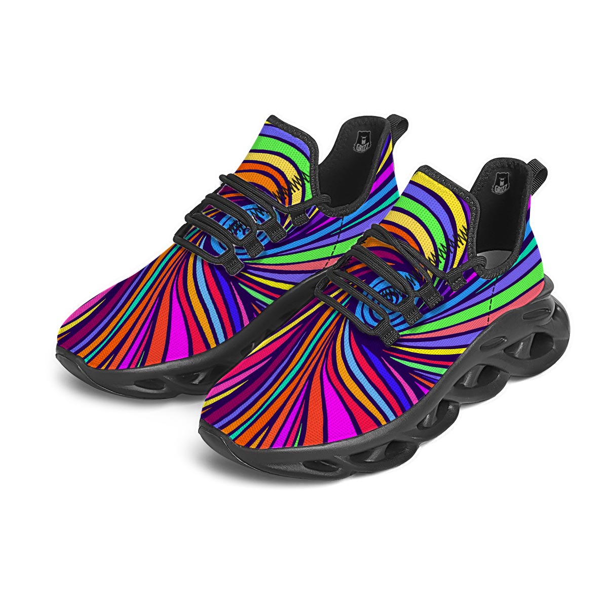 Abstract Psychedelic Colorful Wave Black Running Shoes-grizzshop