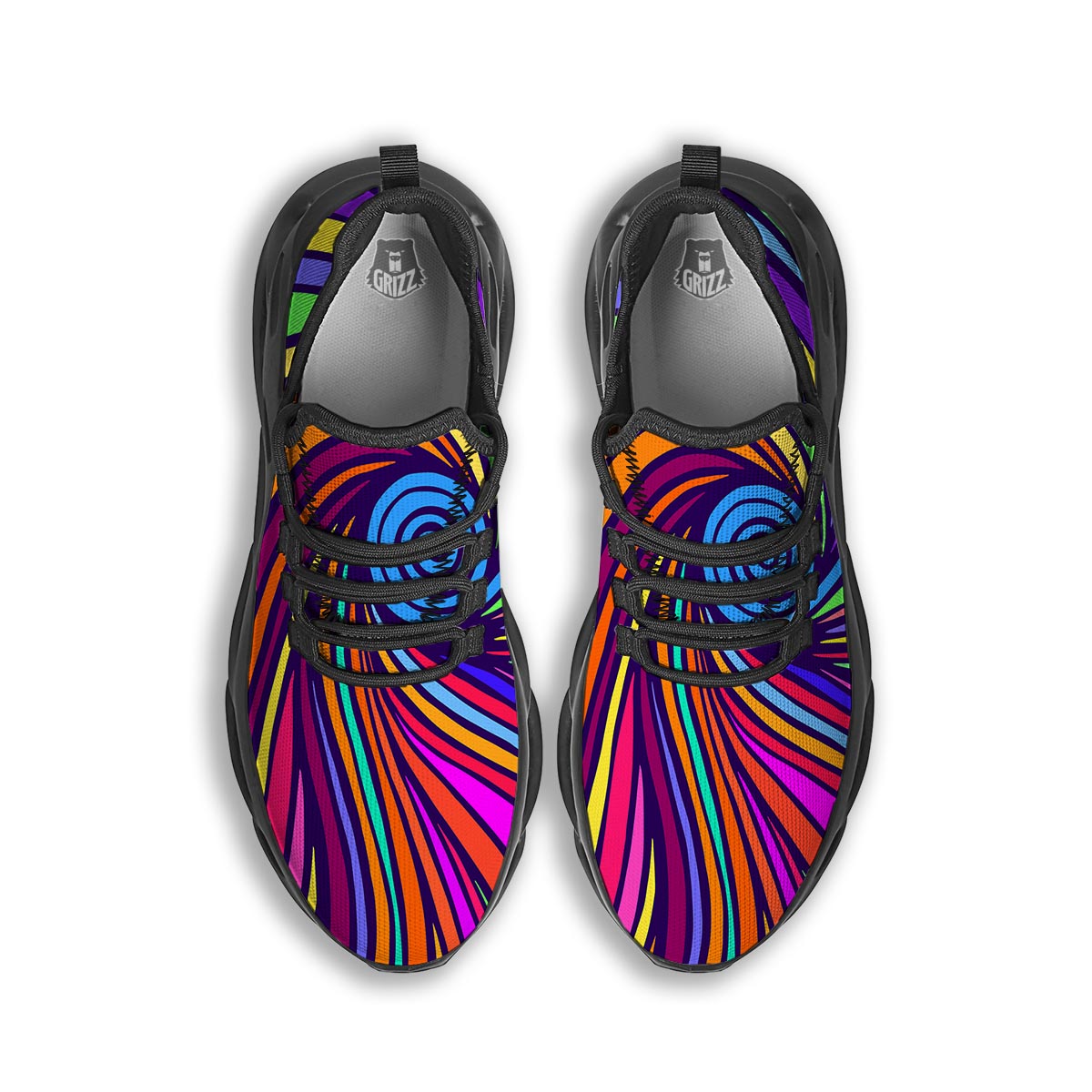 Abstract Psychedelic Colorful Wave Black Running Shoes-grizzshop