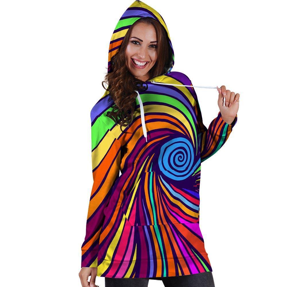 Abstract Psychedelic Colorful Wave Hoodie Dress-grizzshop