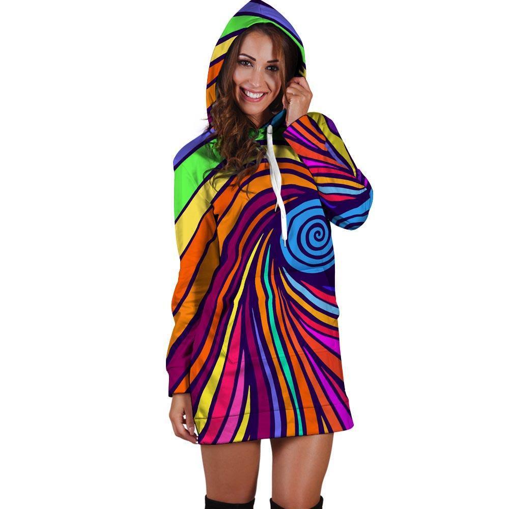 Abstract Psychedelic Colorful Wave Hoodie Dress-grizzshop