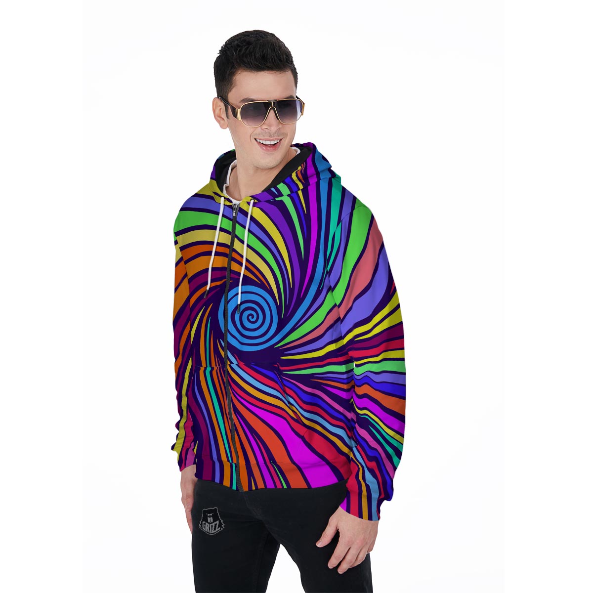 Abstract Psychedelic Colorful Wave Men's Zip Up Hoodie-grizzshop