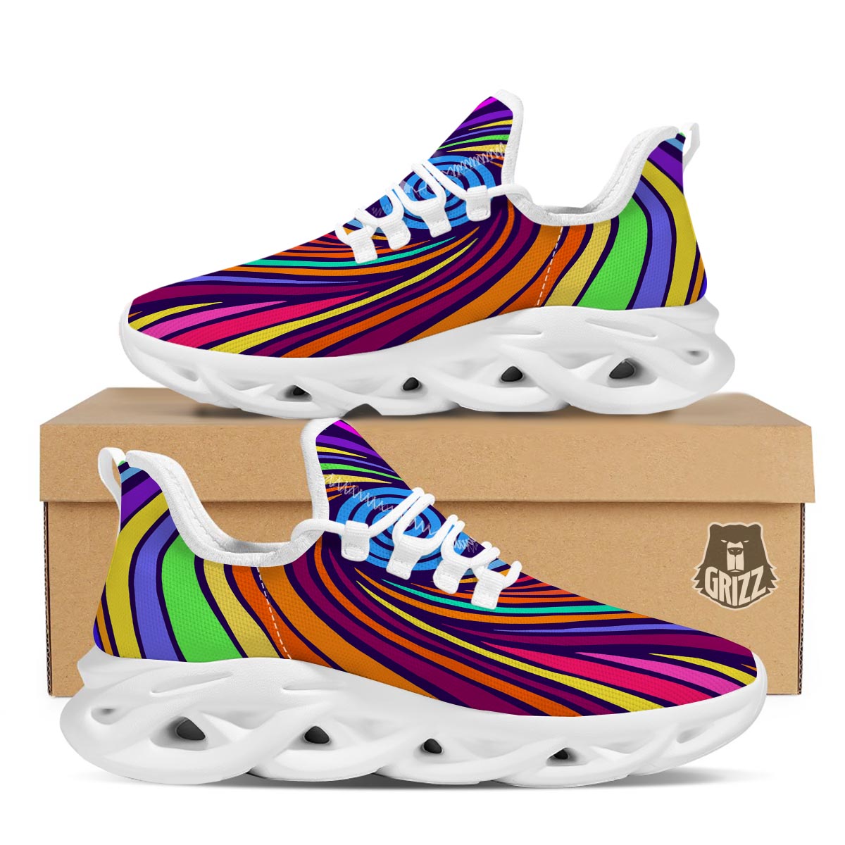 Abstract Psychedelic Colorful Wave White Running Shoes-grizzshop