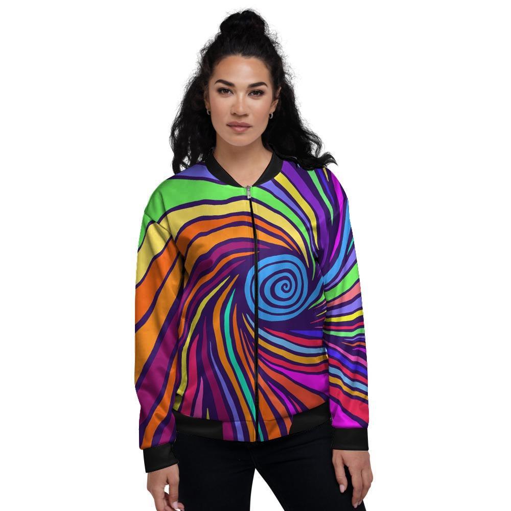 Abstract Psychedelic Colorful Wave Women's Bomber Jacket-grizzshop