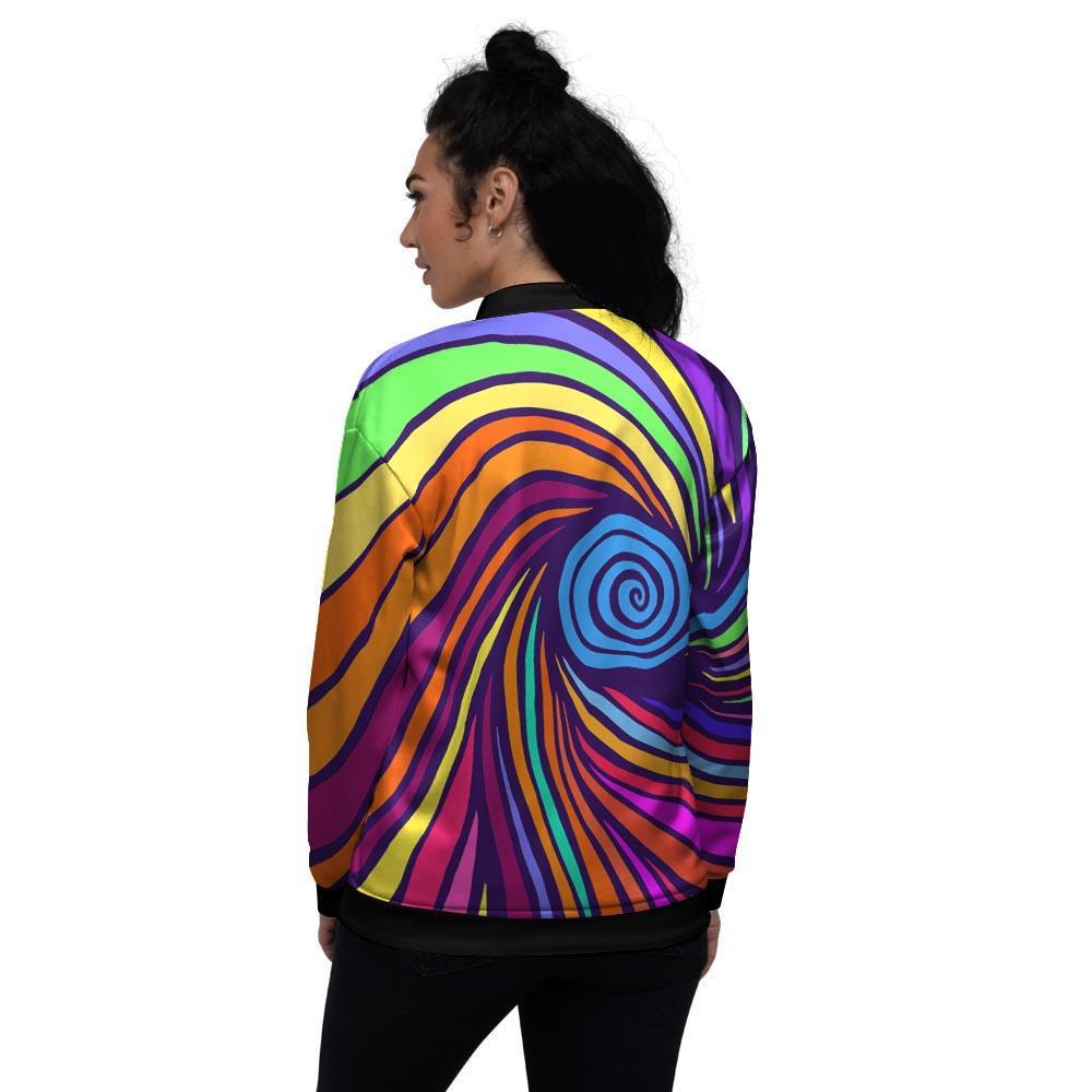 Abstract Psychedelic Colorful Wave Women's Bomber Jacket-grizzshop