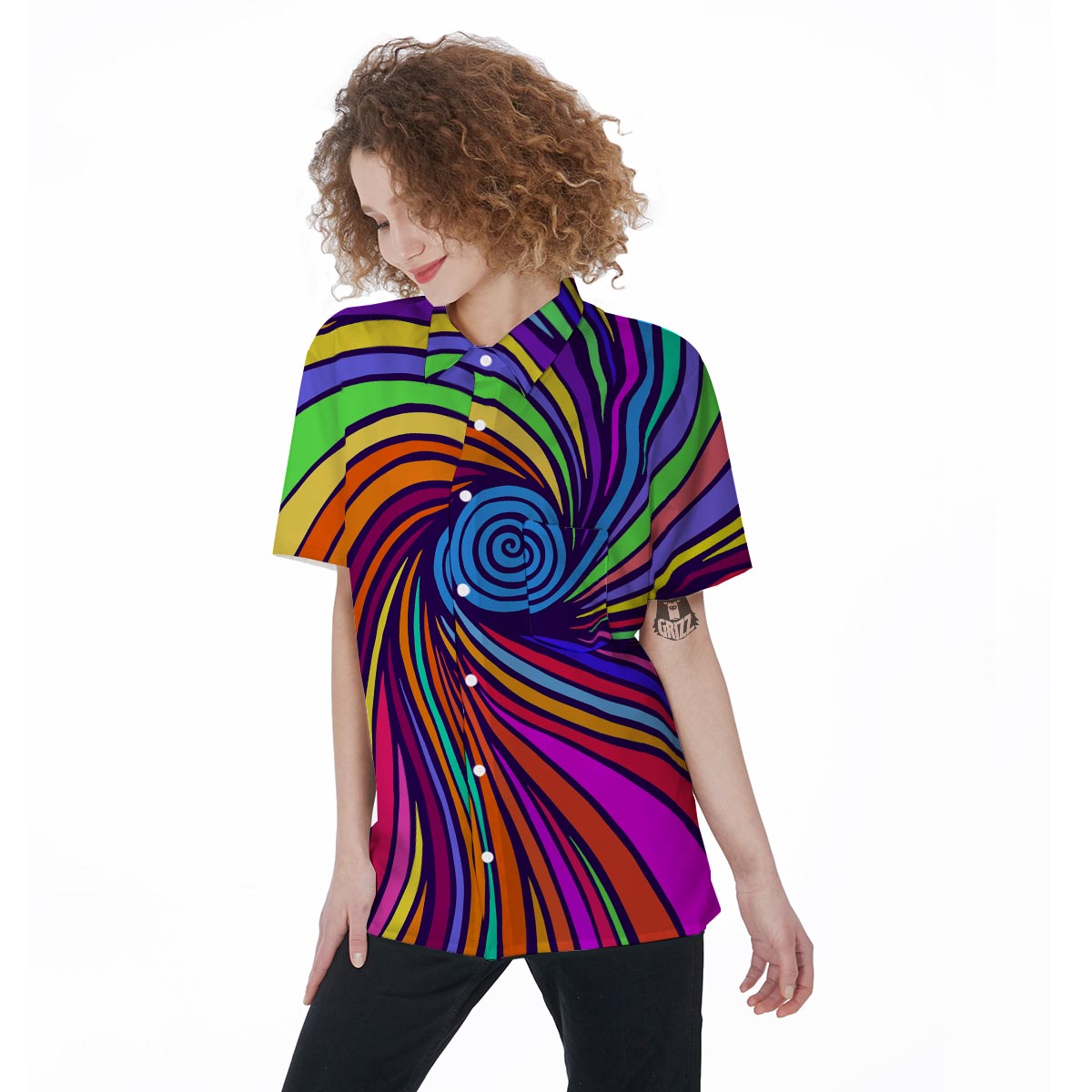 Abstract Psychedelic Colorful Wave Women's Short Sleeve Shirts-grizzshop