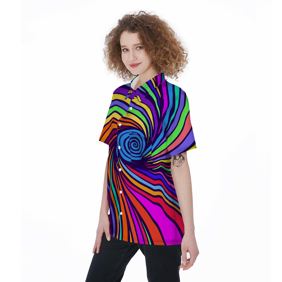 Abstract Psychedelic Colorful Wave Women's Short Sleeve Shirts-grizzshop