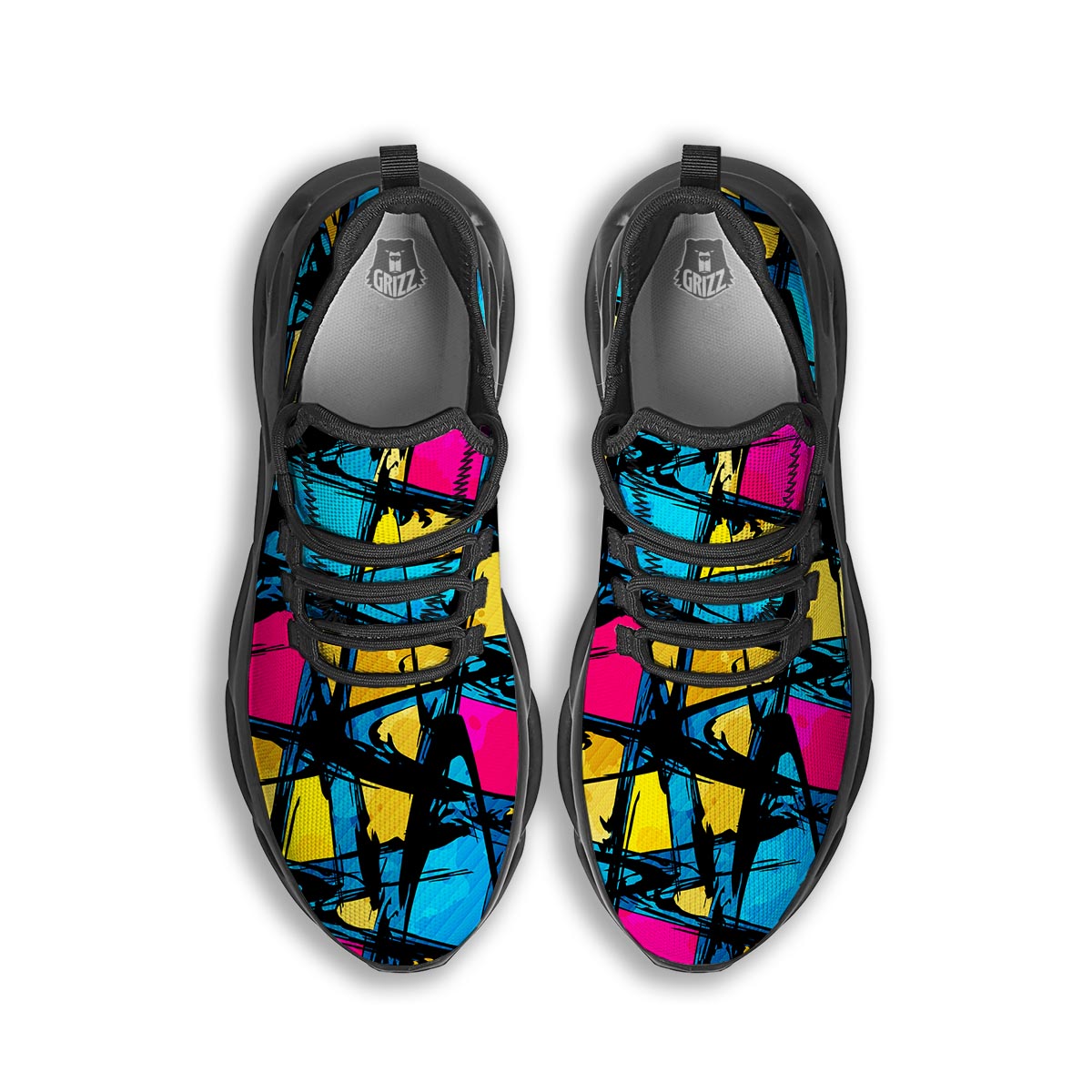 Abstract Psychedelic Graffiti Black Running Shoes-grizzshop