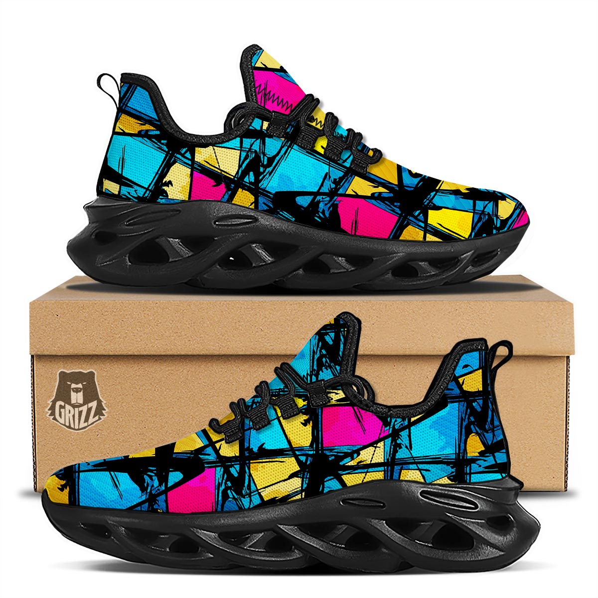 Abstract Psychedelic Graffiti Black Running Shoes-grizzshop