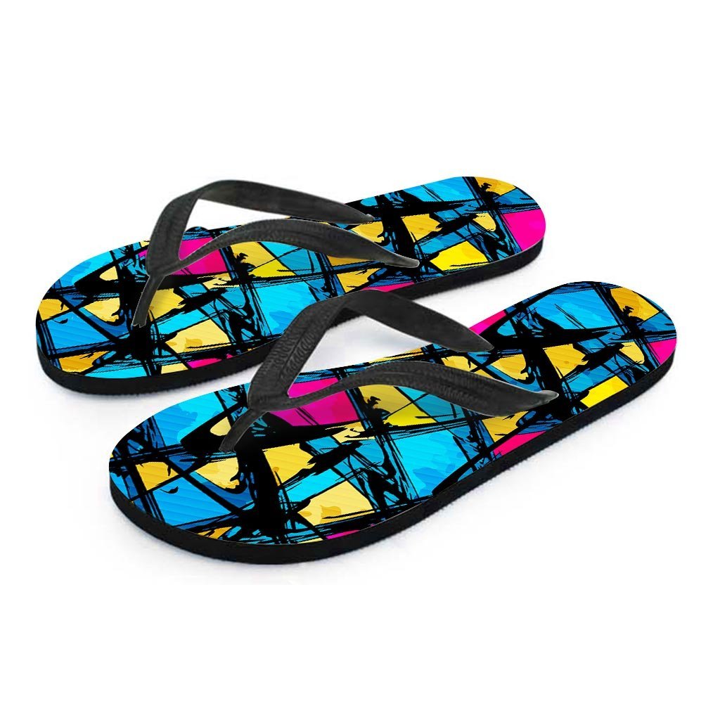 Abstract Psychedelic Graffiti Men's Flip Flops-grizzshop