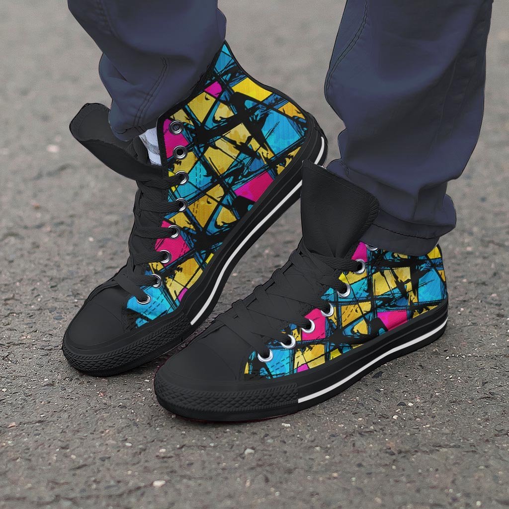 Abstract Psychedelic Graffiti Men's High Top Shoes-grizzshop