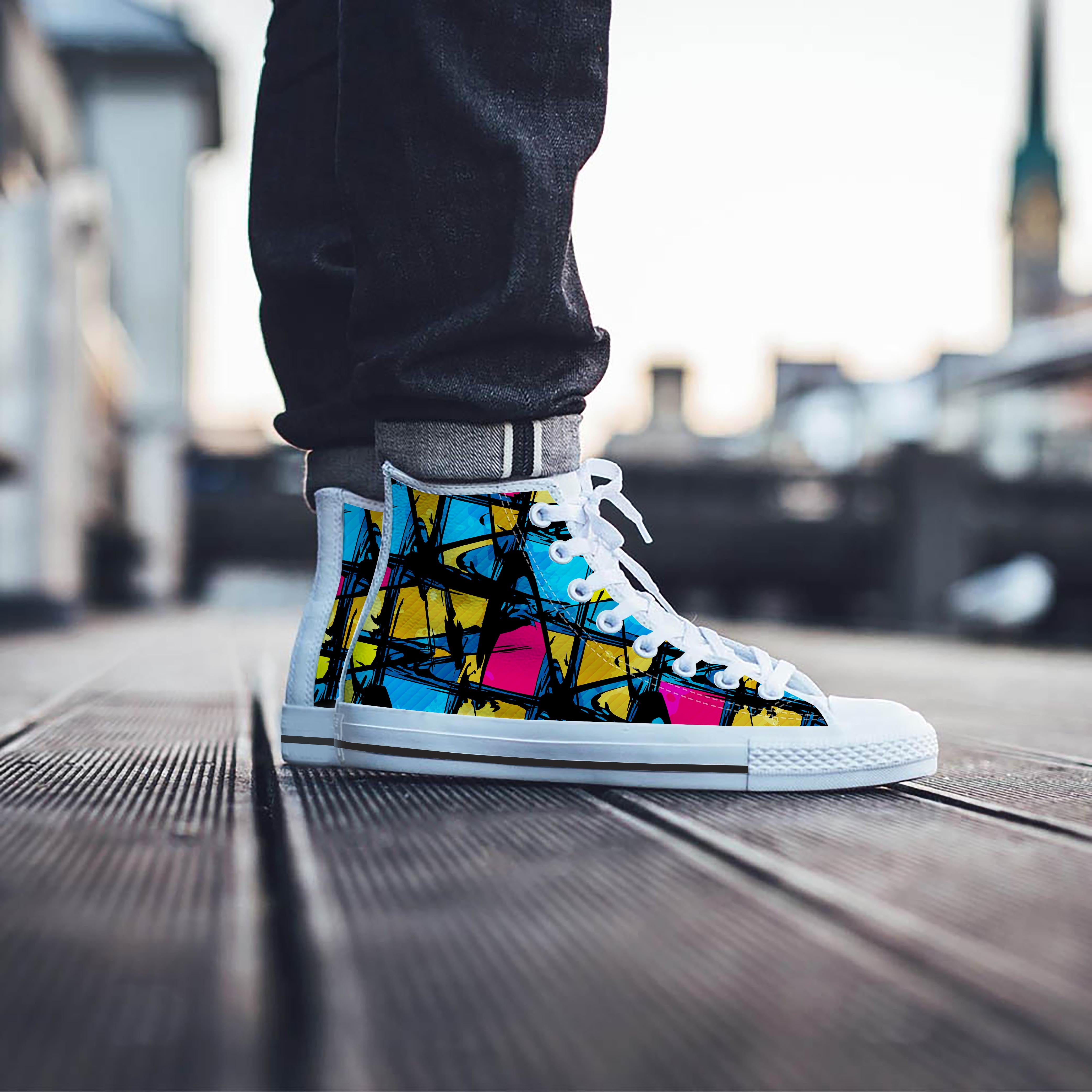 Abstract Psychedelic Graffiti Men's High Top Shoes-grizzshop