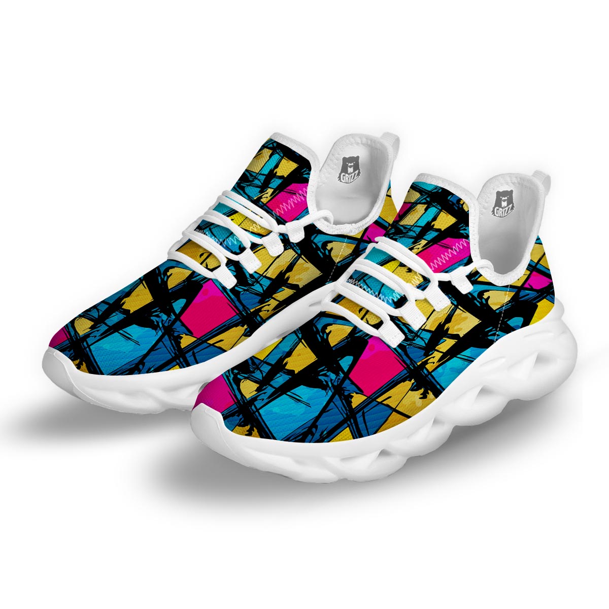 Abstract Psychedelic Graffiti White Running Shoes-grizzshop
