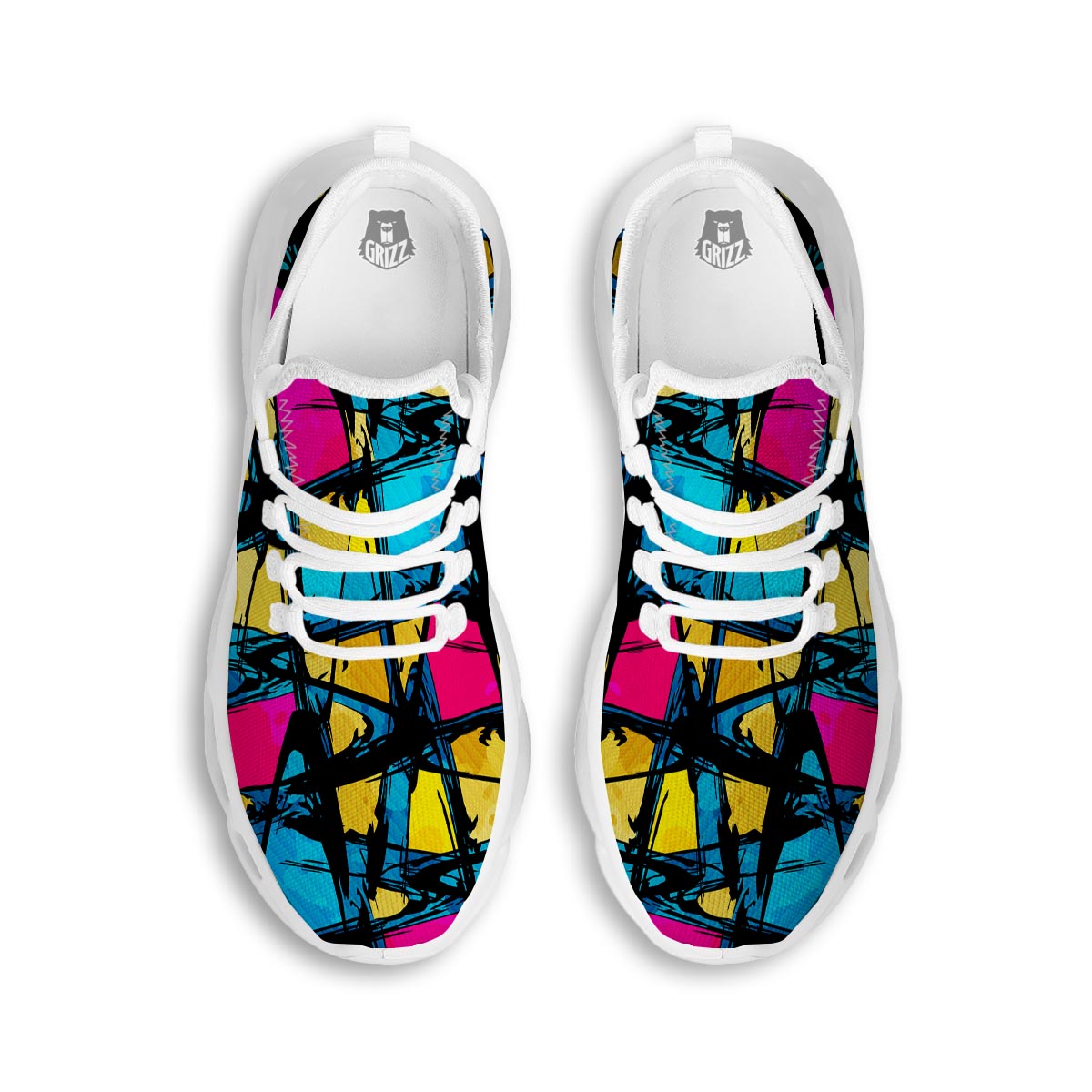 Abstract Psychedelic Graffiti White Running Shoes-grizzshop