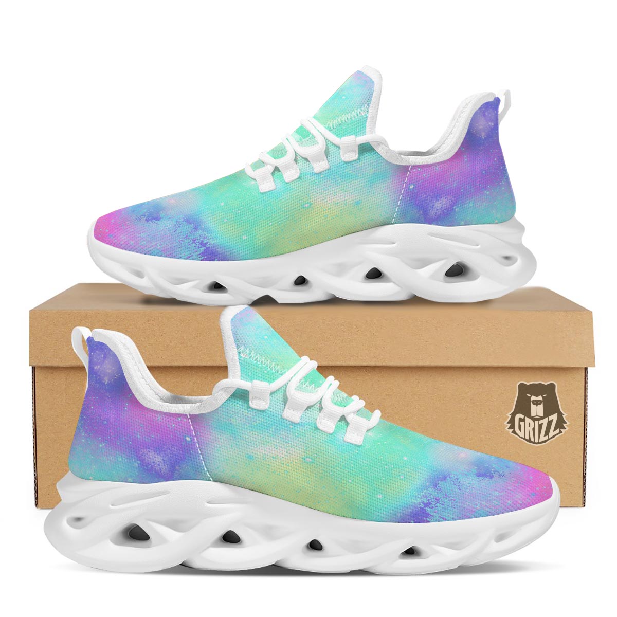 Abstract Psychedelic Holographic White Running Shoes-grizzshop