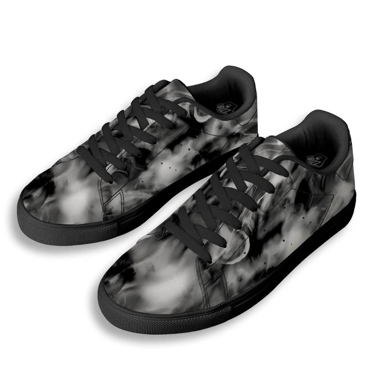 Abstract Psychedelic Liquid Smoke Print Black Low Top Sneakers-grizzshop