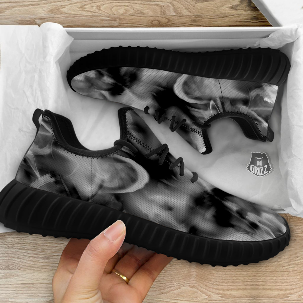 Abstract Psychedelic Liquid Smoke Print Black Walking Shoes-grizzshop