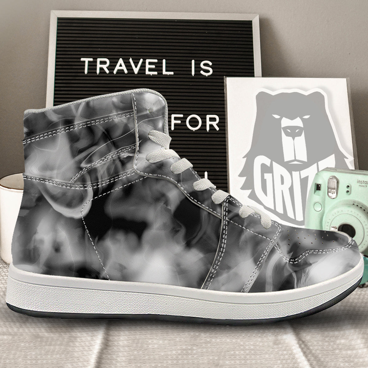 Abstract Psychedelic Liquid Smoke Print High Top Sneakers-grizzshop