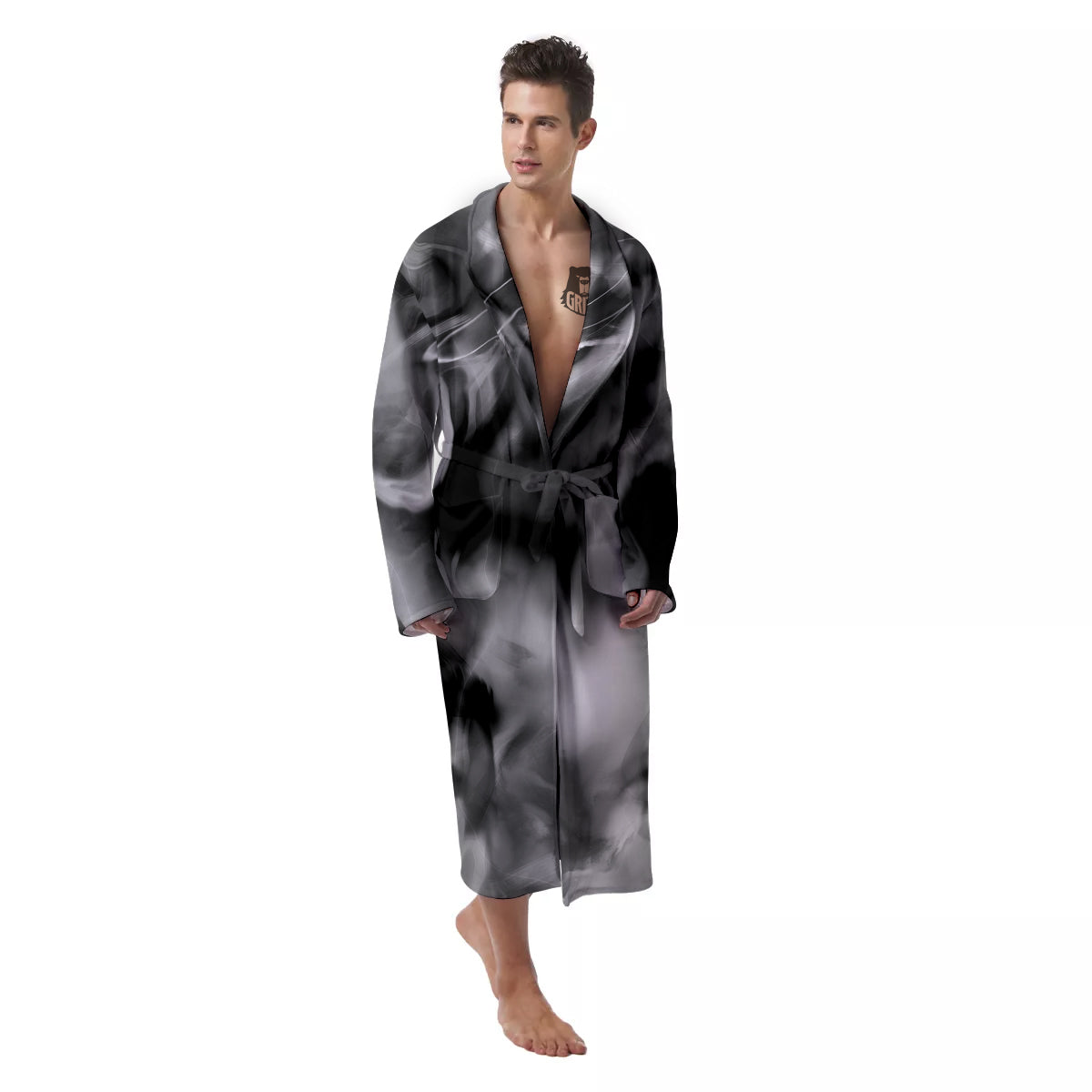 Abstract Psychedelic Liquid Smoke Print Men's Robe-grizzshop