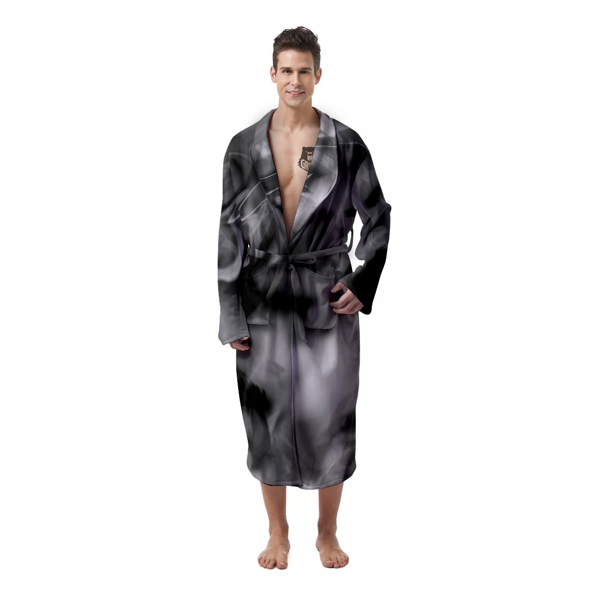Abstract Psychedelic Liquid Smoke Print Men's Robe-grizzshop