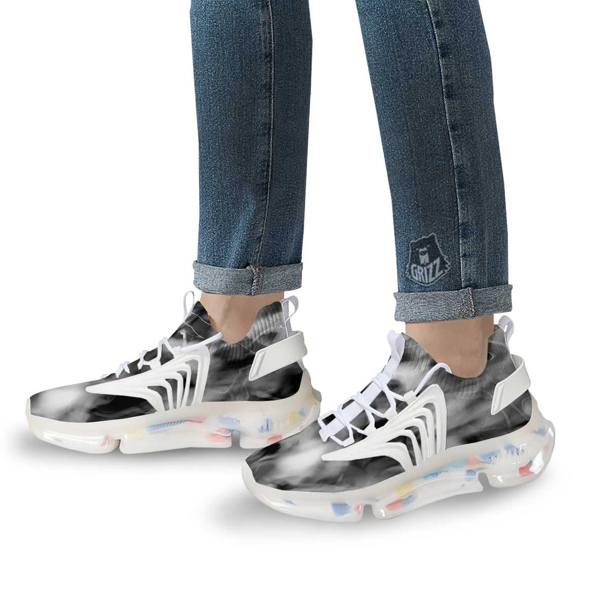 Abstract Psychedelic Liquid Smoke Print White Gym Shoes-grizzshop