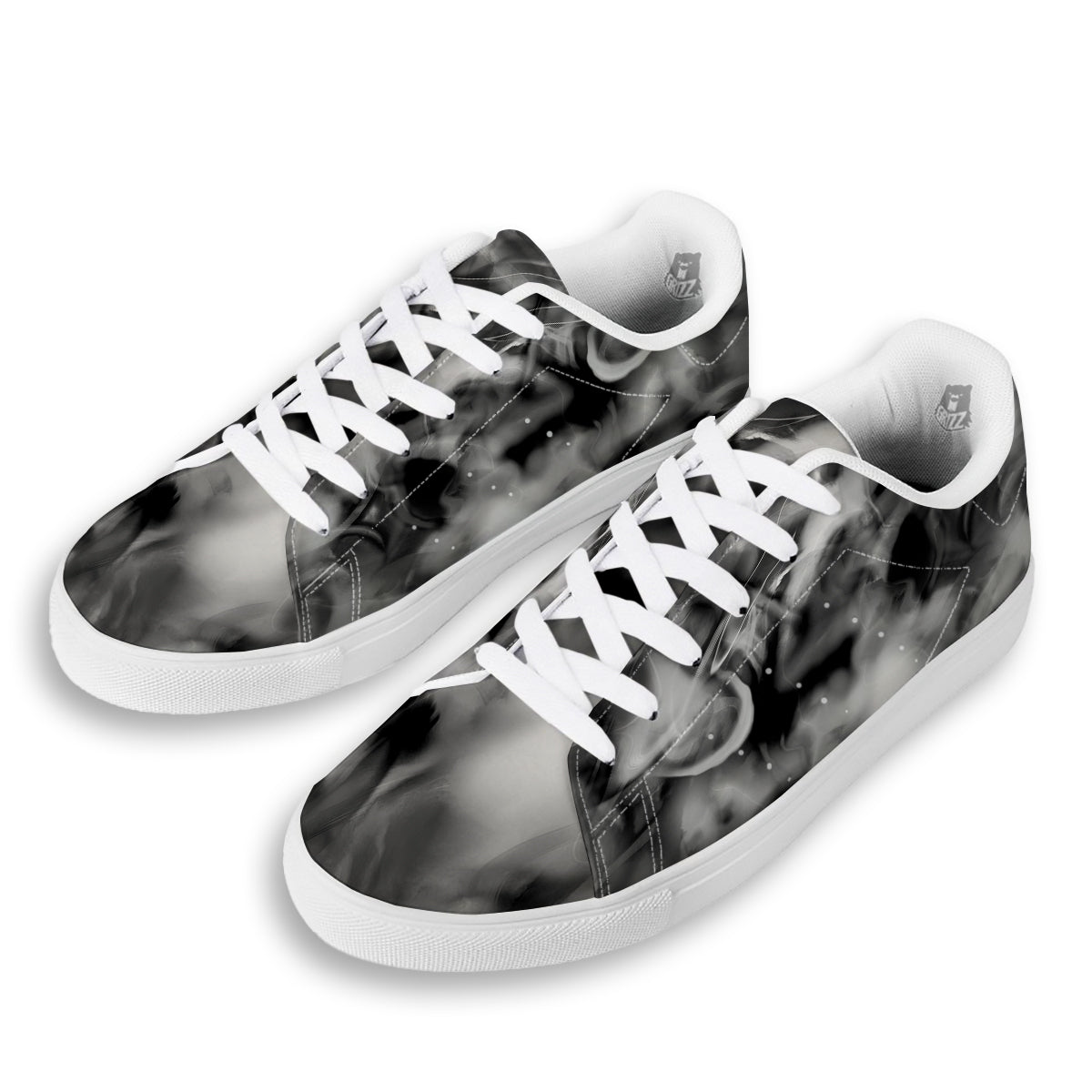 Abstract Psychedelic Liquid Smoke Print White Low Top Sneakers-grizzshop