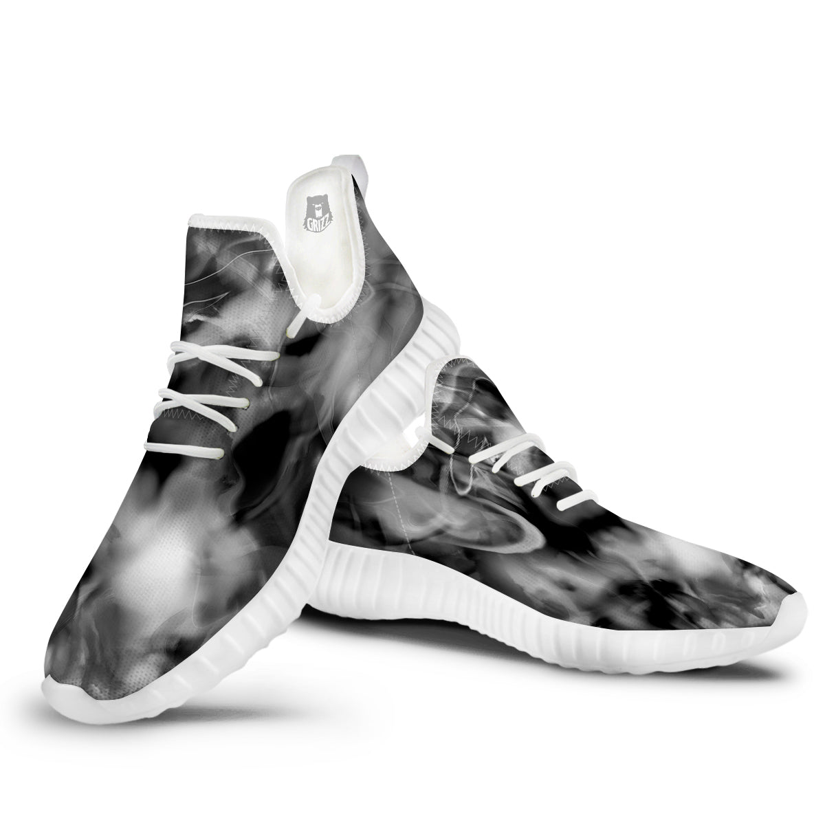 Abstract Psychedelic Liquid Smoke Print White Walking Shoes-grizzshop