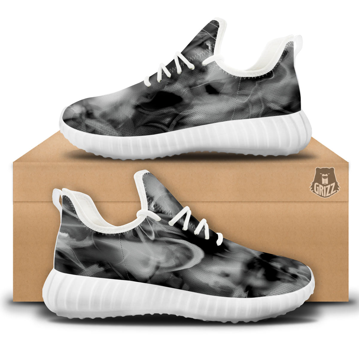 Abstract Psychedelic Liquid Smoke Print White Walking Shoes-grizzshop