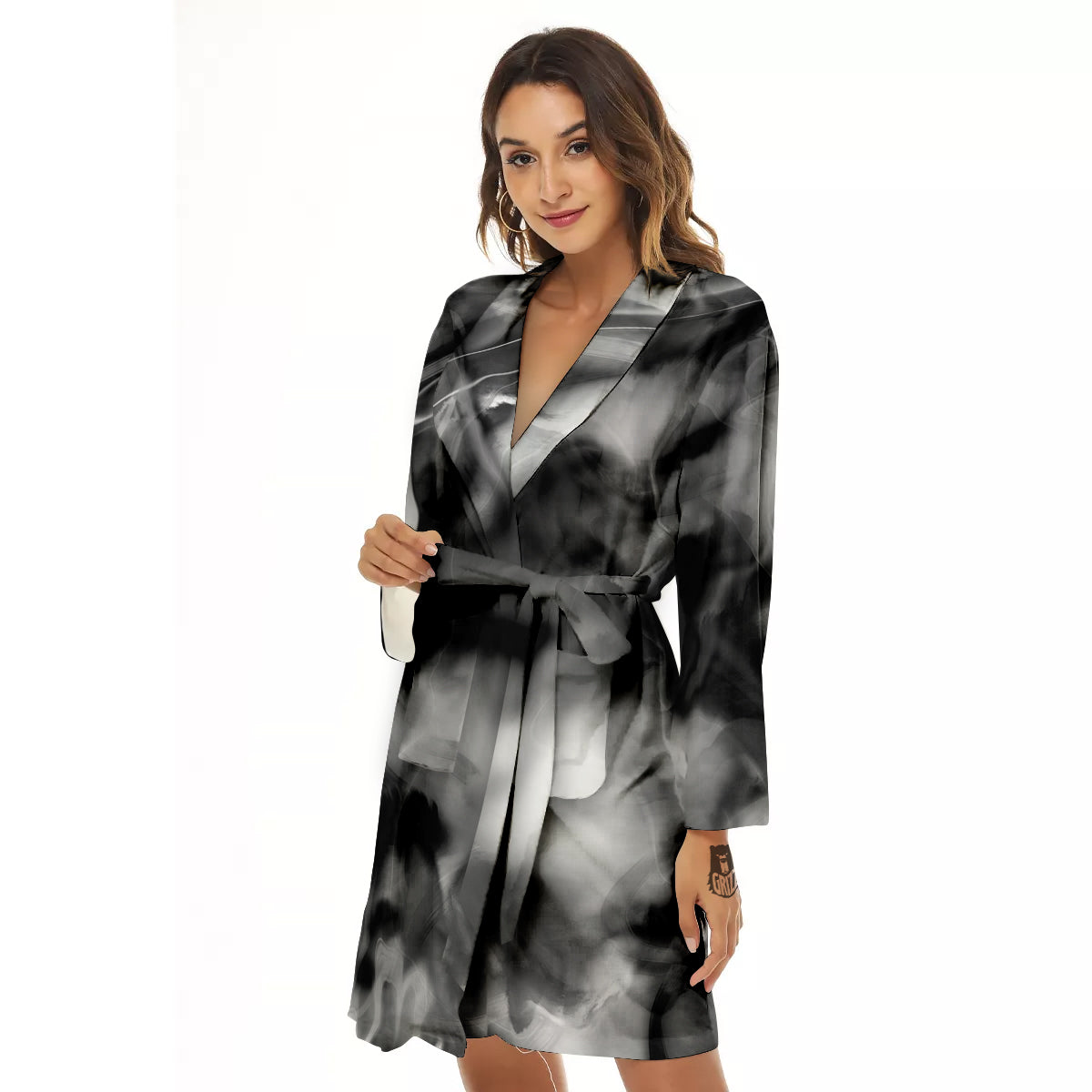 Abstract Psychedelic Liquid Smoke Print Women's Robe-grizzshop