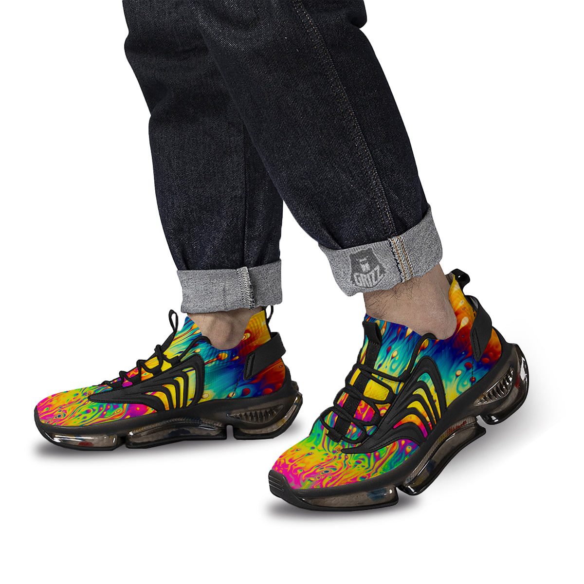 Abstract Psychedelic Rainbow Acid Print Black Gym Shoes-grizzshop