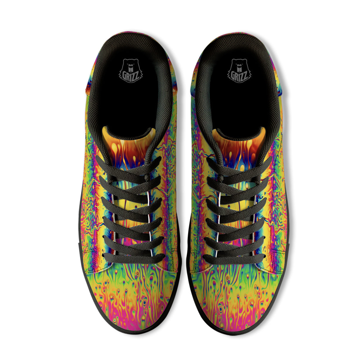 Abstract Psychedelic Rainbow Acid Print Black Low Top Sneakers-grizzshop