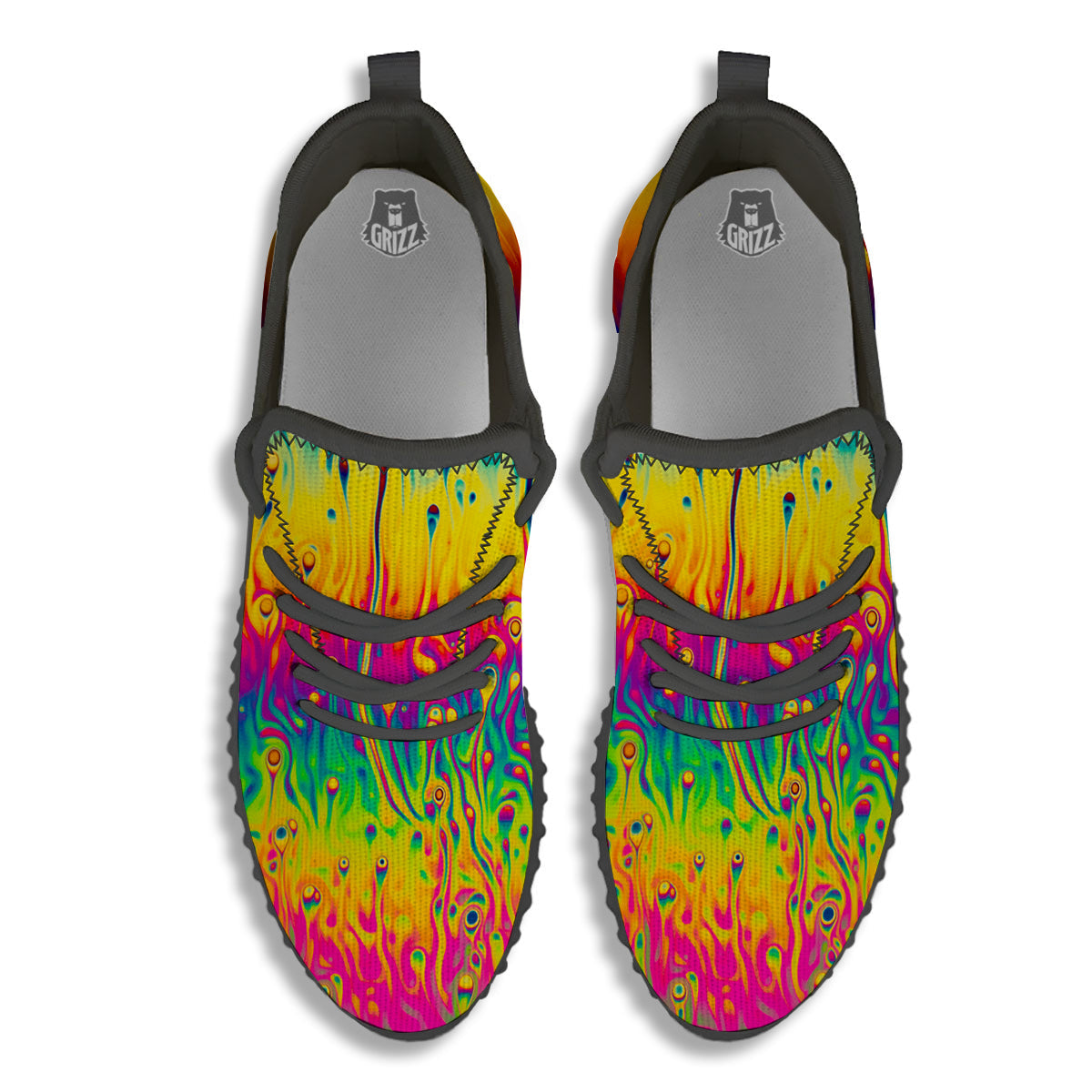 Abstract Psychedelic Rainbow Acid Print Black Walking Shoes-grizzshop